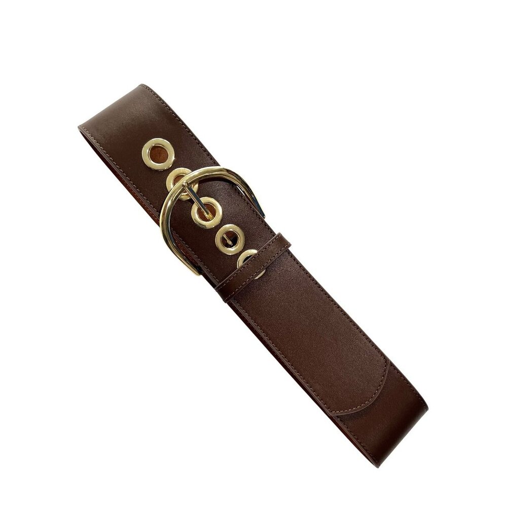 Lovestrength Cami Genuine Leather Belt in Brown & Brass